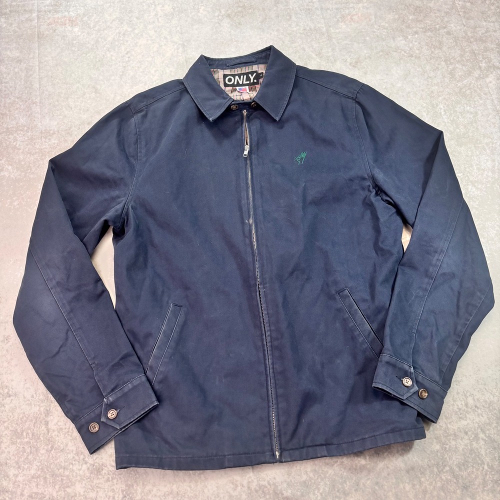 Vintage ONLY Made in USA Navy Plaid Lined Harrington Jacket Size Large